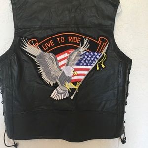 Diamond Plate Buffalo Leather Biker Vest, Black